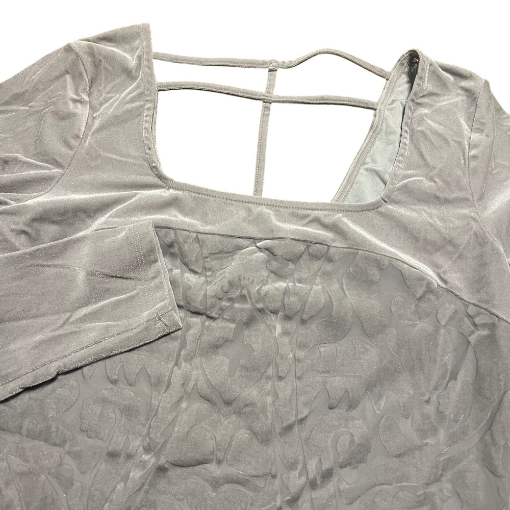Free People Grey Velvet Burnout Long Sleeve Square Neck Mini Dress M